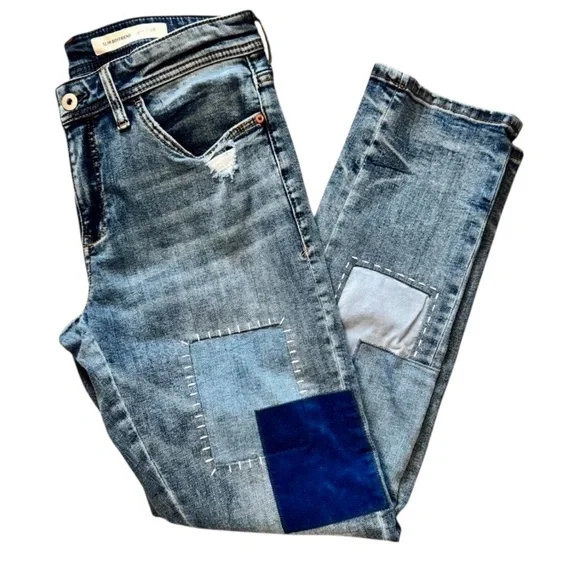 Pilcro Anthropologie Patchwork Jeans Size 27 Slim Boyfriend Light Wash Boho - Picture 2 of 12